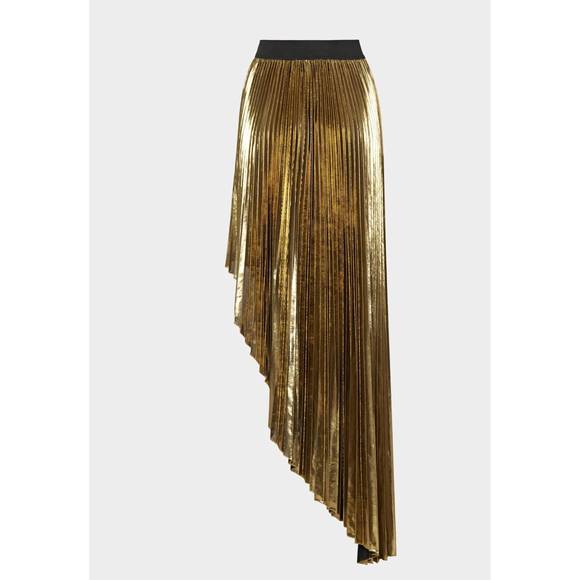 NEW MILLY shenandoah asymmetrical pleated lame skirt in gold - Picture 2 of 2